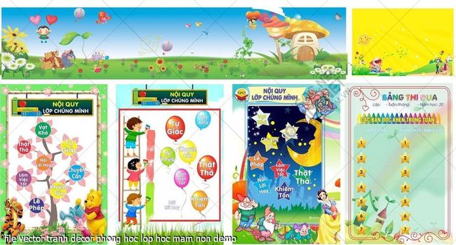 file vector tranh decor phong hoc lop hoc mam non